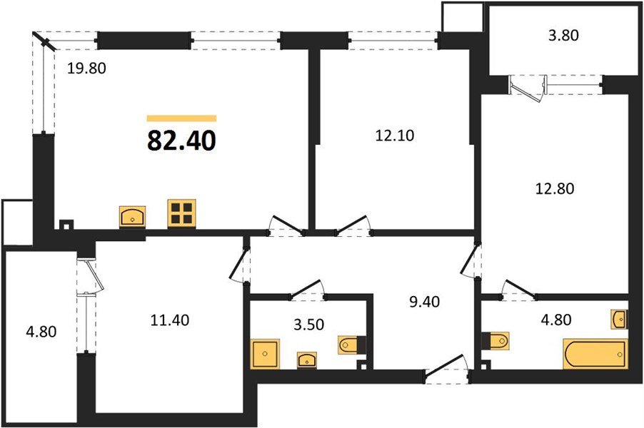 Фото №1: 3-комнатная квартира 82&nbsp;м², 2/9&nbsp;эт. - Краснодар, Прикубанский внутригородской округ, мкр. Парк Победы