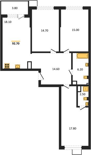 Фото №1: 3-комнатная квартира 92&nbsp;м², 9/9&nbsp;эт. - Краснодар, Прикубанский внутригородской округ, мкр. Парк Победы