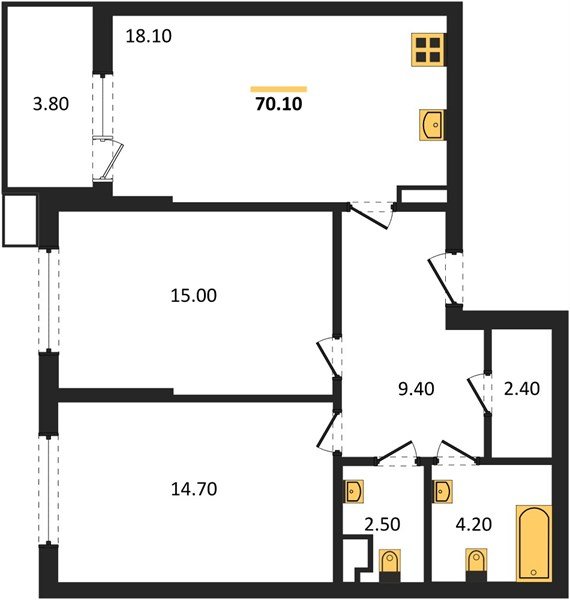 Фото №1: 2-комнатная квартира 70&nbsp;м², 3/18&nbsp;эт. - Краснодар, Прикубанский внутригородской округ, мкр. Парк Победы