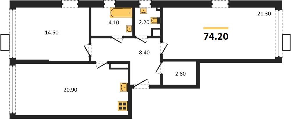 Фото №1: 2-комнатная квартира 72&nbsp;м², 18/18&nbsp;эт. - Краснодар, Прикубанский внутригородской округ, мкр. Парк Победы