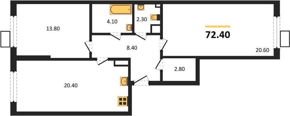 Фото №1: 2-комнатная квартира 72&nbsp;м², 5/18&nbsp;эт. - Краснодар, Прикубанский внутригородской округ, мкр. Парк Победы