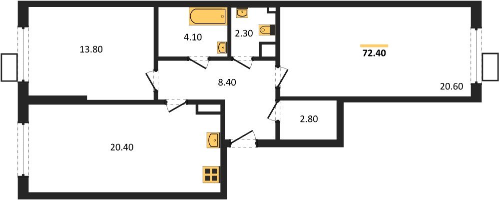 Фото №1: 2-комнатная квартира 72&nbsp;м², 2/18&nbsp;эт. - Краснодар, Прикубанский внутригородской округ, мкр. Парк Победы