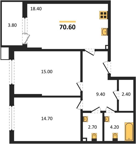 Фото №1: 2-комнатная квартира 70&nbsp;м², 2/18&nbsp;эт. - Краснодар, Прикубанский внутригородской округ, мкр. Парк Победы