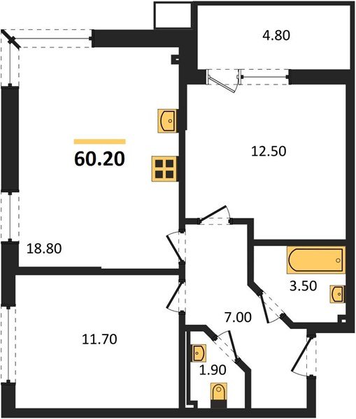 Фото №1: 2-комнатная квартира 60&nbsp;м², 2/18&nbsp;эт. - Краснодар, Прикубанский внутригородской округ, мкр. Парк Победы