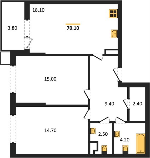 Фото №1: 2-комнатная квартира 70&nbsp;м², 9/18&nbsp;эт. - Краснодар, Прикубанский внутригородской округ, мкр. Парк Победы