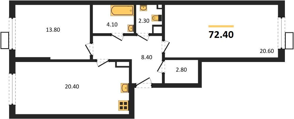 Фото №1: 2-комнатная квартира 72&nbsp;м², 4/18&nbsp;эт. - Краснодар, Прикубанский внутригородской округ, мкр. Парк Победы