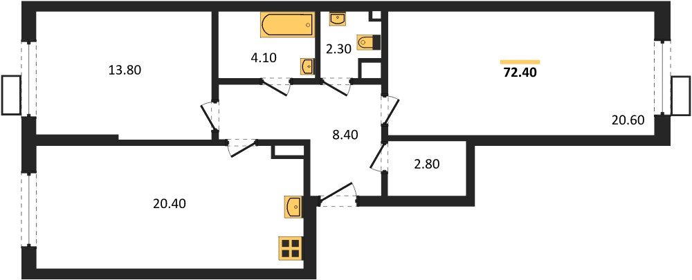 Фото №1: 2-комнатная квартира 72&nbsp;м², 7/18&nbsp;эт. - Краснодар, Прикубанский внутригородской округ, мкр. Парк Победы