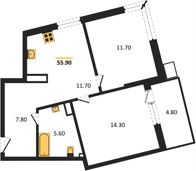 Фото №1: 2-комнатная квартира 55&nbsp;м², 14/18&nbsp;эт. - Краснодар, Прикубанский внутригородской округ, мкр. Парк Победы