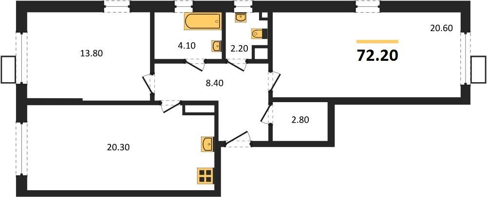 Фото №1: 2-комнатная квартира 72&nbsp;м², 13/18&nbsp;эт. - Краснодар, Прикубанский внутригородской округ, мкр. Парк Победы