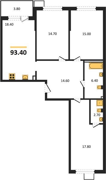 Фото №1: 3-комнатная квартира 93&nbsp;м², 2/9&nbsp;эт. - Краснодар, Прикубанский внутригородской округ, мкр. Парк Победы