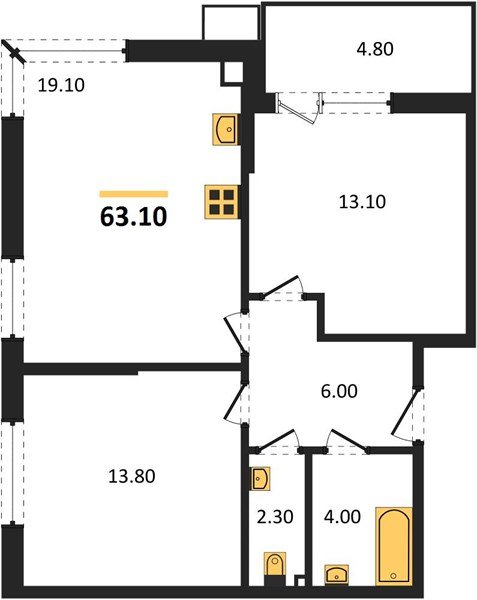Фото №1: 2-комнатная квартира 63&nbsp;м², 2/18&nbsp;эт. - Краснодар, Прикубанский внутригородской округ, мкр. Парк Победы