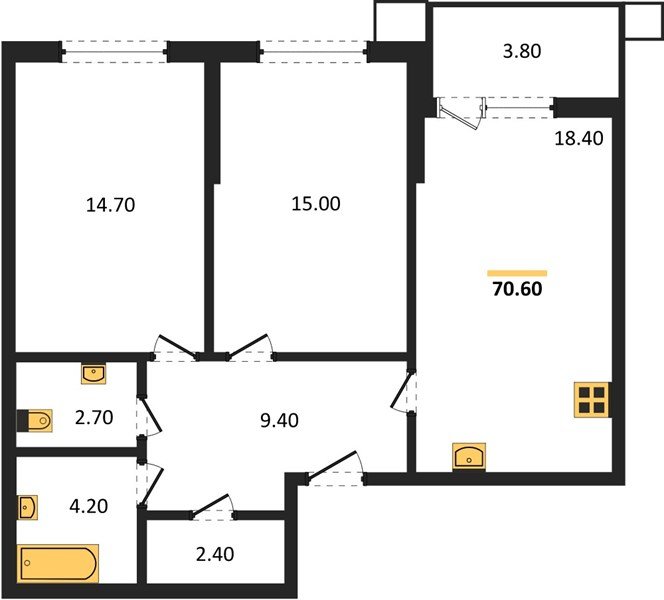 Фото №1: 2-комнатная квартира 70&nbsp;м², 2/18&nbsp;эт. - Краснодар, Прикубанский внутригородской округ, мкр. Парк Победы