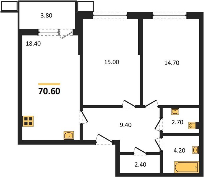 Фото №1: 2-комнатная квартира 70&nbsp;м², 2/18&nbsp;эт. - Краснодар, Прикубанский внутригородской округ, мкр. Парк Победы
