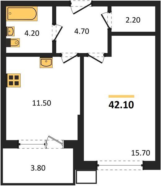 Фото №1: 1-комнатная квартира 42&nbsp;м², 2/18&nbsp;эт. - Краснодар, Прикубанский внутригородской округ, мкр. Парк Победы