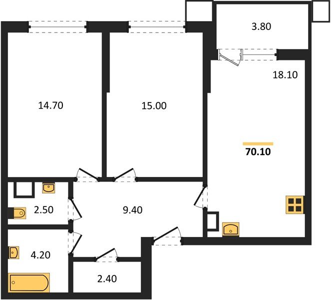 Фото №1: 2-комнатная квартира 70&nbsp;м², 4/18&nbsp;эт. - Краснодар, Прикубанский внутригородской округ, мкр. Парк Победы