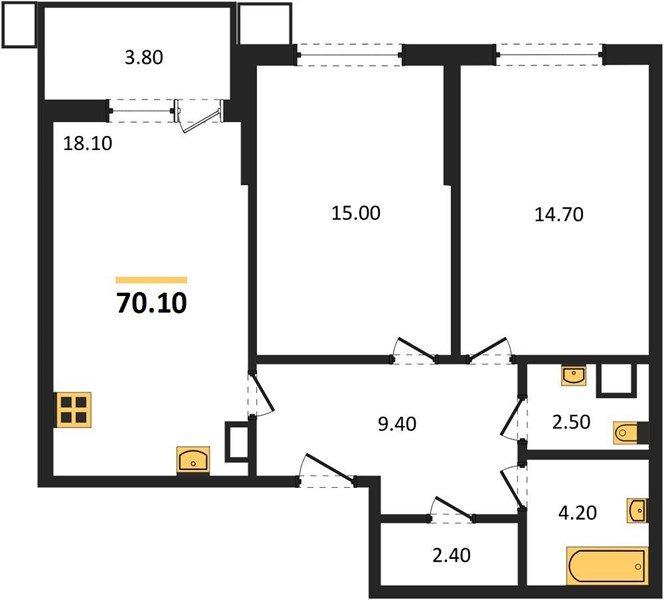 Фото №1: 2-комнатная квартира 70&nbsp;м², 3/18&nbsp;эт. - Краснодар, Прикубанский внутригородской округ, мкр. Парк Победы