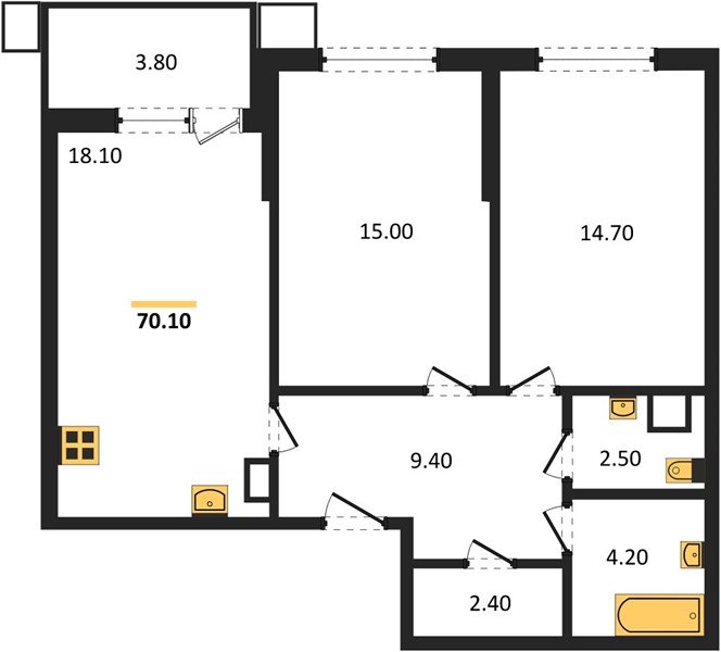 Фото №1: 2-комнатная квартира 70&nbsp;м², 4/18&nbsp;эт. - Краснодар, Прикубанский внутригородской округ, мкр. Парк Победы