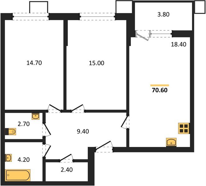 Фото №1: 2-комнатная квартира 70&nbsp;м², 2/18&nbsp;эт. - Краснодар, Прикубанский внутригородской округ, мкр. Парк Победы