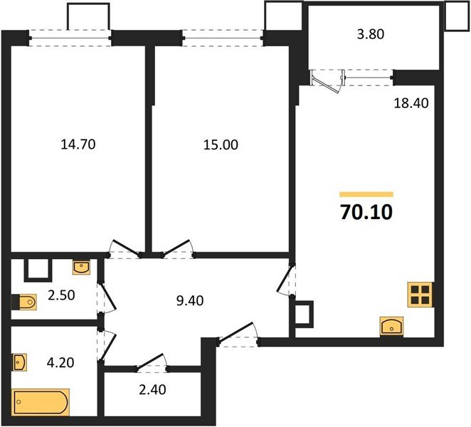 Фото №1: 2-комнатная квартира 70&nbsp;м², 3/18&nbsp;эт. - Краснодар, Прикубанский внутригородской округ, мкр. Парк Победы