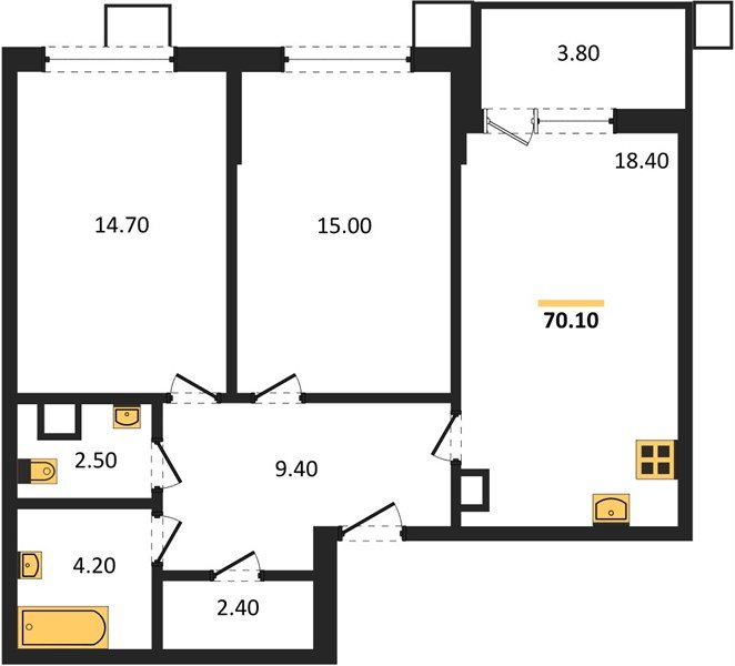 Фото №1: 2-комнатная квартира 70&nbsp;м², 6/18&nbsp;эт. - Краснодар, Прикубанский внутригородской округ, мкр. Парк Победы