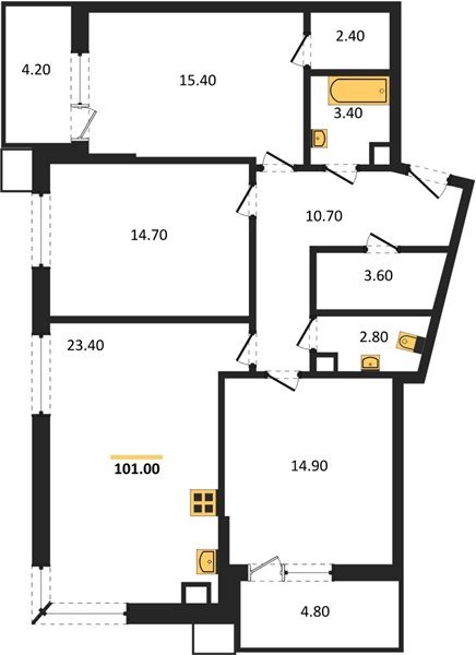 Фото №1: 3-комнатная квартира 100&nbsp;м², 4/18&nbsp;эт. - Краснодар, Прикубанский внутригородской округ, мкр. Парк Победы