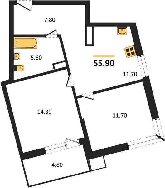 Фото №1: 2-комнатная квартира 55&nbsp;м², 15/18&nbsp;эт. - Краснодар, Прикубанский внутригородской округ, мкр. Парк Победы
