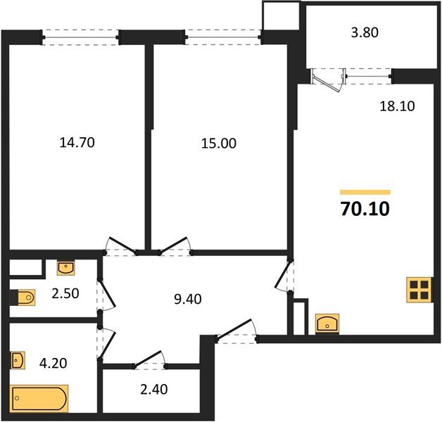 Фото №1: 2-комнатная квартира 70&nbsp;м², 7/18&nbsp;эт. - Краснодар, Прикубанский внутригородской округ, мкр. Парк Победы