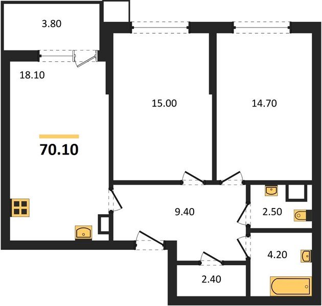 Фото №1: 2-комнатная квартира 70&nbsp;м², 4/18&nbsp;эт. - Краснодар, Прикубанский внутригородской округ, мкр. Парк Победы