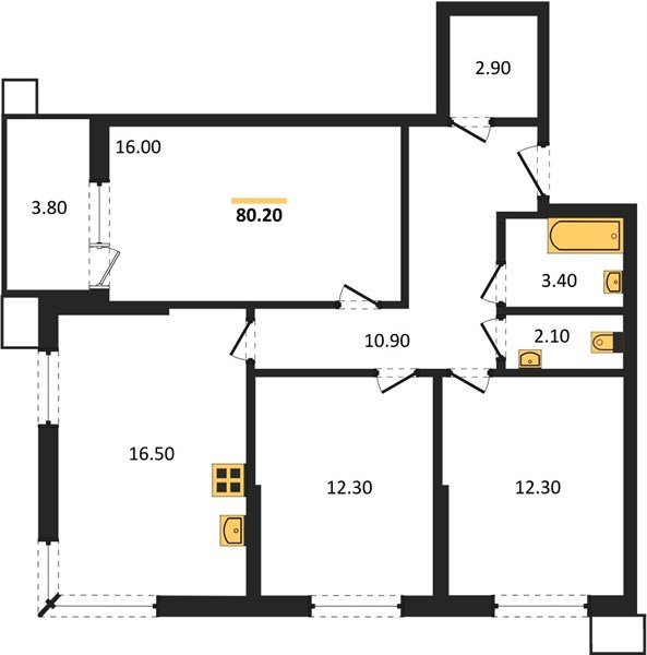 Фото №1: 3-комнатная квартира 80&nbsp;м², 2/18&nbsp;эт. - Краснодар, Прикубанский внутригородской округ, мкр. Парк Победы
