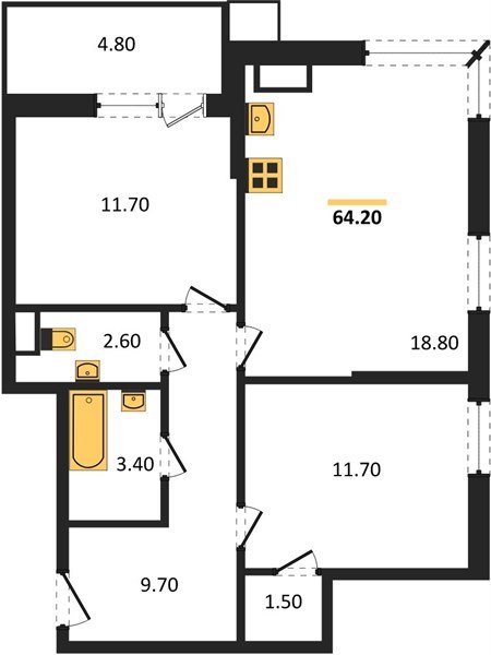 Фото №1: 2-комнатная квартира 64&nbsp;м², 10/18&nbsp;эт. - Краснодар, Прикубанский внутригородской округ, мкр. Парк Победы