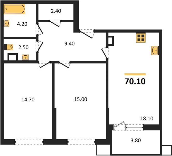 Фото №1: 2-комнатная квартира 70&nbsp;м², 7/18&nbsp;эт. - Краснодар, Прикубанский внутригородской округ, мкр. Парк Победы