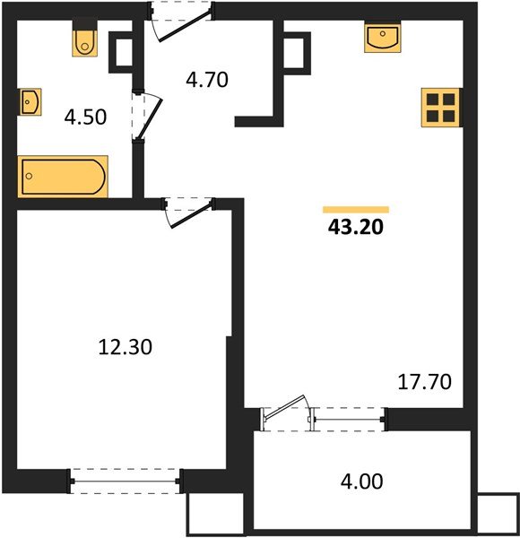 Фото №1: 1-комнатная квартира 43&nbsp;м², 6/18&nbsp;эт. - Краснодар, Прикубанский внутригородской округ, мкр. Парк Победы