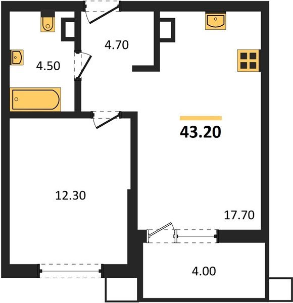 Фото №1: 1-комнатная квартира 43&nbsp;м², 9/18&nbsp;эт. - Краснодар, Прикубанский внутригородской округ, мкр. Парк Победы