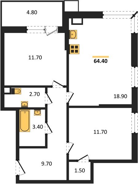 Фото №1: 2-комнатная квартира 64&nbsp;м², 5/18&nbsp;эт. - Краснодар, Прикубанский внутригородской округ, мкр. Парк Победы