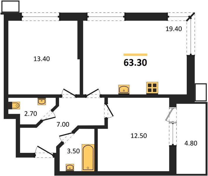 Фото №1: 2-комнатная квартира 63&nbsp;м², 2/18&nbsp;эт. - Краснодар, Прикубанский внутригородской округ, мкр. Парк Победы