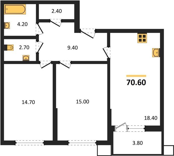 Фото №1: 2-комнатная квартира 70&nbsp;м², 2/18&nbsp;эт. - Краснодар, Прикубанский внутригородской округ, мкр. Парк Победы