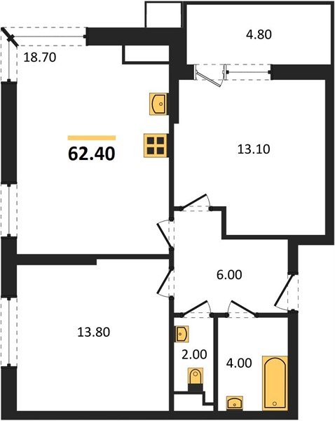 Фото №1: 2-комнатная квартира 62&nbsp;м², 16/18&nbsp;эт. - Краснодар, Прикубанский внутригородской округ, мкр. Парк Победы