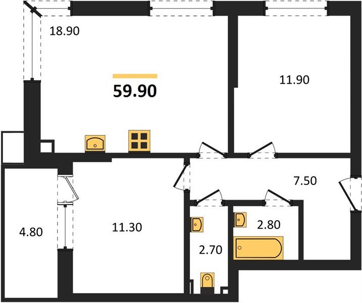 Фото №1: 2-комнатная квартира 59&nbsp;м², 2/18&nbsp;эт. - Краснодар, Прикубанский внутригородской округ, Парк Победы, мкр. 2-я Площадка