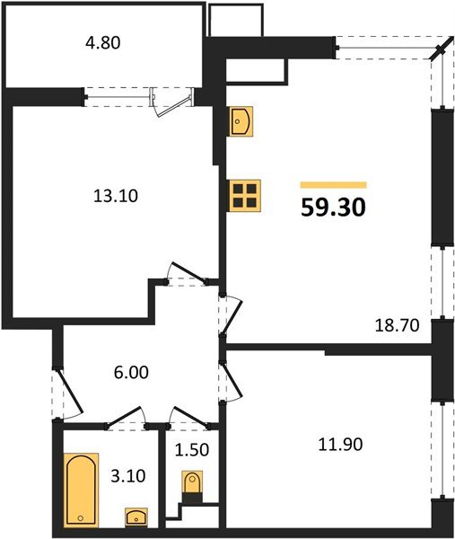 Фото №1: 2-комнатная квартира 59&nbsp;м², 6/18&nbsp;эт. - Краснодар, Прикубанский внутригородской округ, Парк Победы, мкр. 2-я Площадка