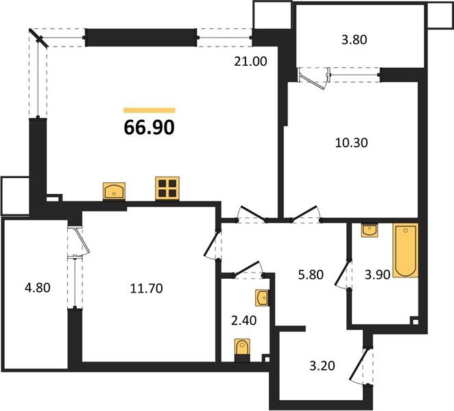 Фото №1: 2-комнатная квартира 66&nbsp;м², 2/18&nbsp;эт. - Краснодар, Прикубанский внутригородской округ, мкр. Парк Победы