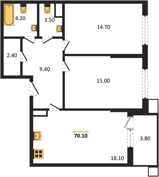 Фото №1: 2-комнатная квартира 70&nbsp;м², 4/18&nbsp;эт. - Краснодар, Прикубанский внутригородской округ, мкр. Парк Победы