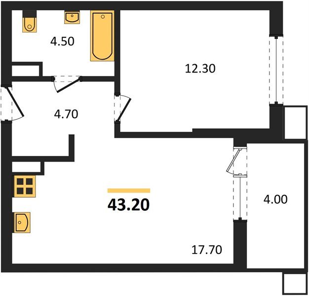 Фото №1: 1-комнатная квартира 43&nbsp;м², 4/18&nbsp;эт. - Краснодар, Прикубанский внутригородской округ, мкр. Парк Победы