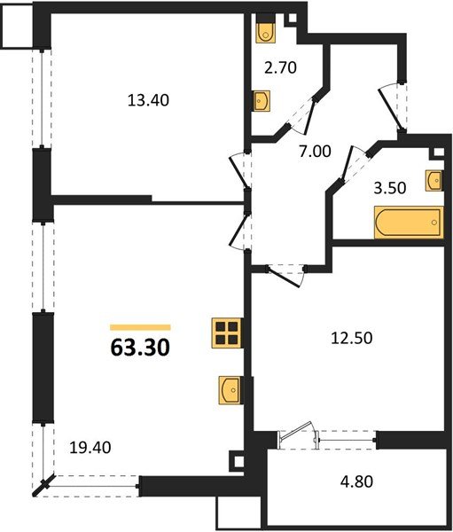 Фото №1: 2-комнатная квартира 63&nbsp;м², 2/18&nbsp;эт. - Краснодар, Прикубанский внутригородской округ, мкр. Парк Победы