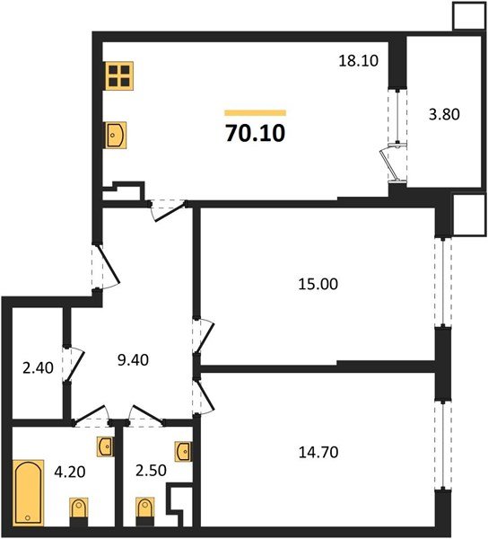 Фото №1: 2-комнатная квартира 70&nbsp;м², 3/18&nbsp;эт. - Краснодар, Прикубанский внутригородской округ, мкр. Парк Победы