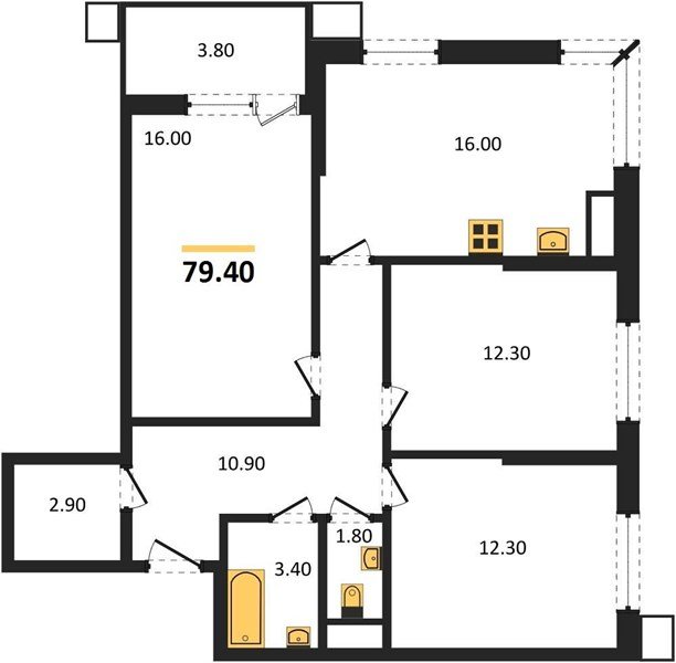 Фото №1: 3-комнатная квартира 79&nbsp;м², 11/18&nbsp;эт. - Краснодар, Прикубанский внутригородской округ, мкр. Парк Победы
