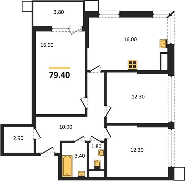 Фото №1: 3-комнатная квартира 79&nbsp;м², 17/18&nbsp;эт. - Краснодар, Прикубанский внутригородской округ, мкр. Парк Победы