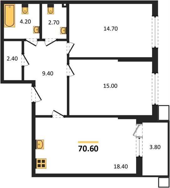 Фото №1: 2-комнатная квартира 70&nbsp;м², 2/18&nbsp;эт. - Краснодар, Прикубанский внутригородской округ, мкр. Парк Победы