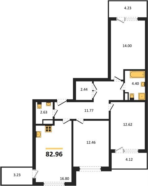 Фото №1: 3-комнатная квартира 81&nbsp;м², 2/9&nbsp;эт. - Краснодар, Прикубанский внутригородской округ, мкр. жилой комплекс Друзья