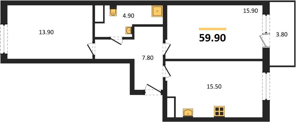 Фото №1: 2-комнатная квартира 61&nbsp;м², 4/18&nbsp;эт. - Краснодар, Карасунский внутригородской округ, мкр. ЖК Первое Место, ул. Виктора Казанцева, 1.2лит1