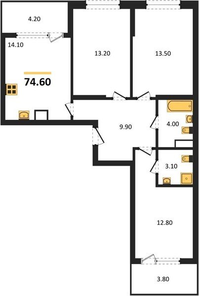 Фото №1: 3-комнатная квартира 78&nbsp;м², 7/18&nbsp;эт. - Краснодар, Карасунский внутригородской округ, мкр. ЖК Первое Место, ул. Виктора Казанцева, 1.2лит2